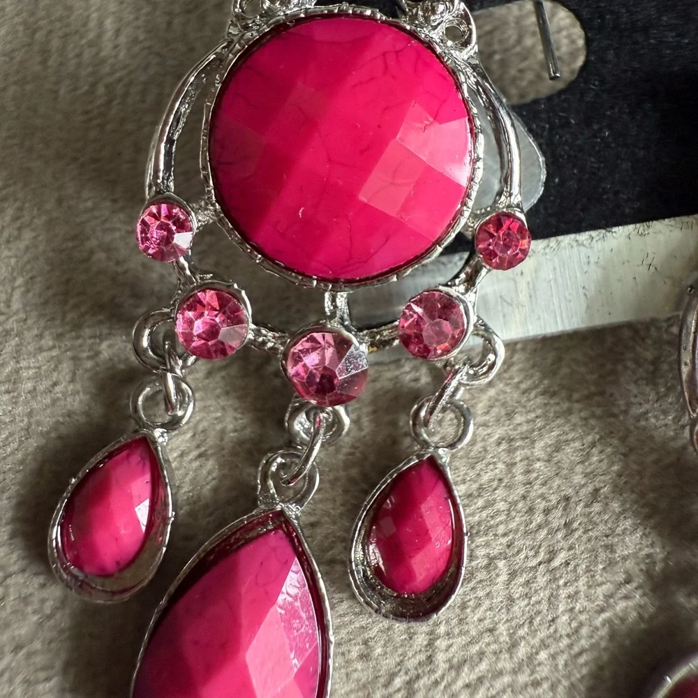 Pink Gemstone Chandelier Earrings - Unbranded